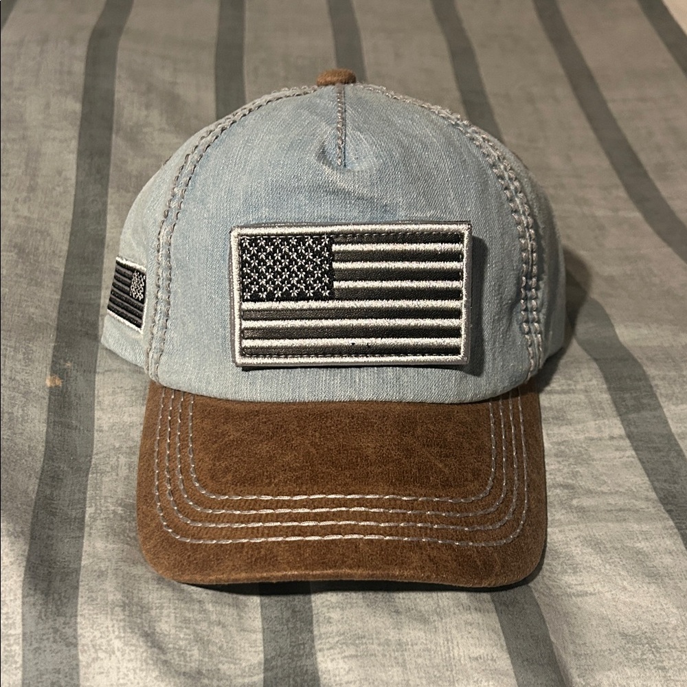 Men's Denim and Suede Flag Cap